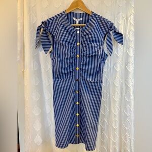 10 Crosby Derek Lam Navy and White Striped Midi Dress